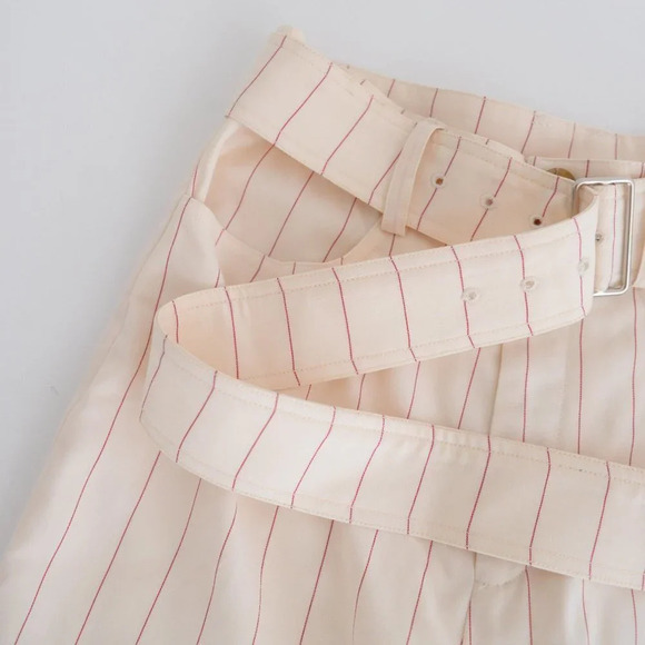 Orseund Iris Cream w Red Pinstripe Wide Leg Mid-Rise Crop Dress Pants Trousers 6 - Picture 12 of 14